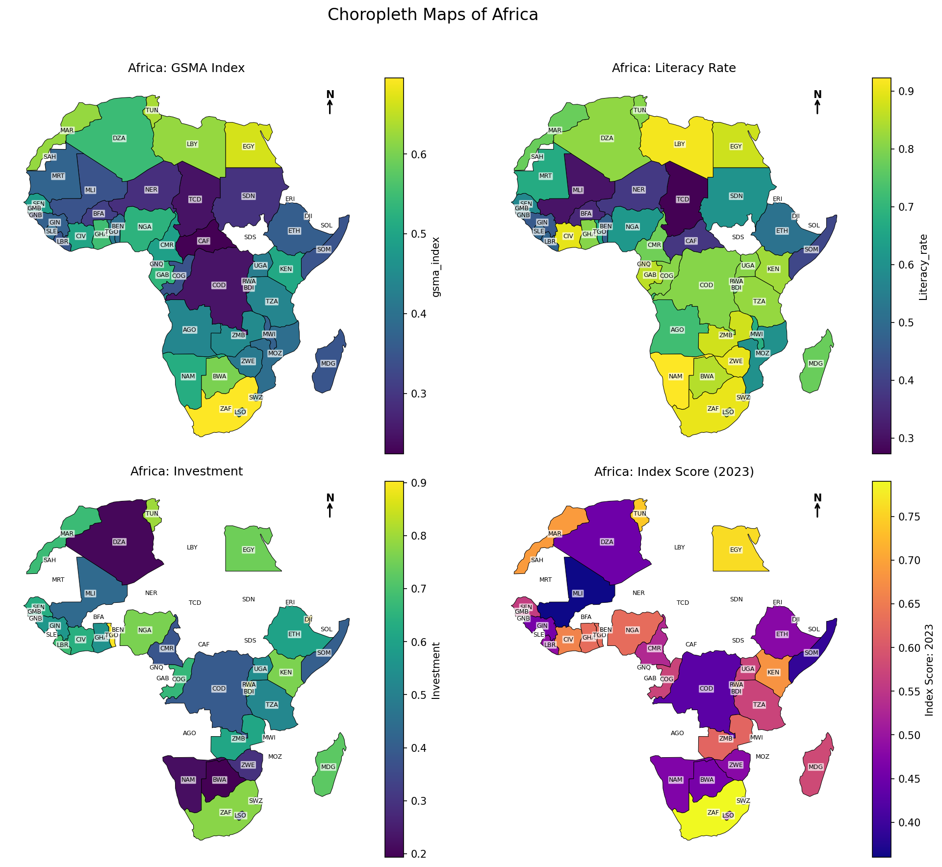 Geospatial choropleth of Africa